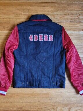 NWT Levi’s x San Francisco 49ers Denim Varsity Trucker Jacket Small Red Blue